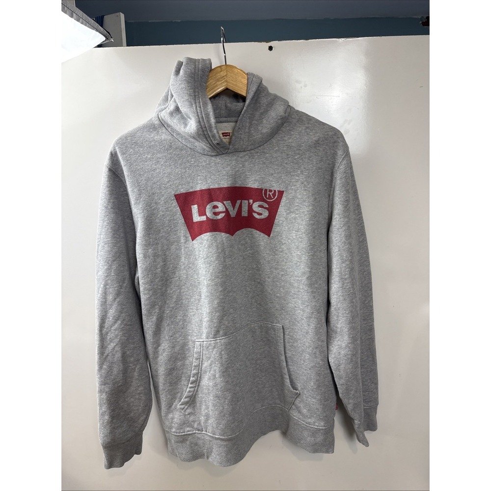 Levi's Hoodie Mens Size Large  Gray Red 100% Cotton Pullover